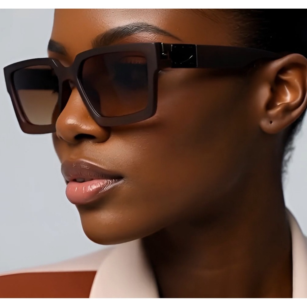 Square Frame Sunglasses Brown Lens Designer Inspired Modern Unique UV Protection